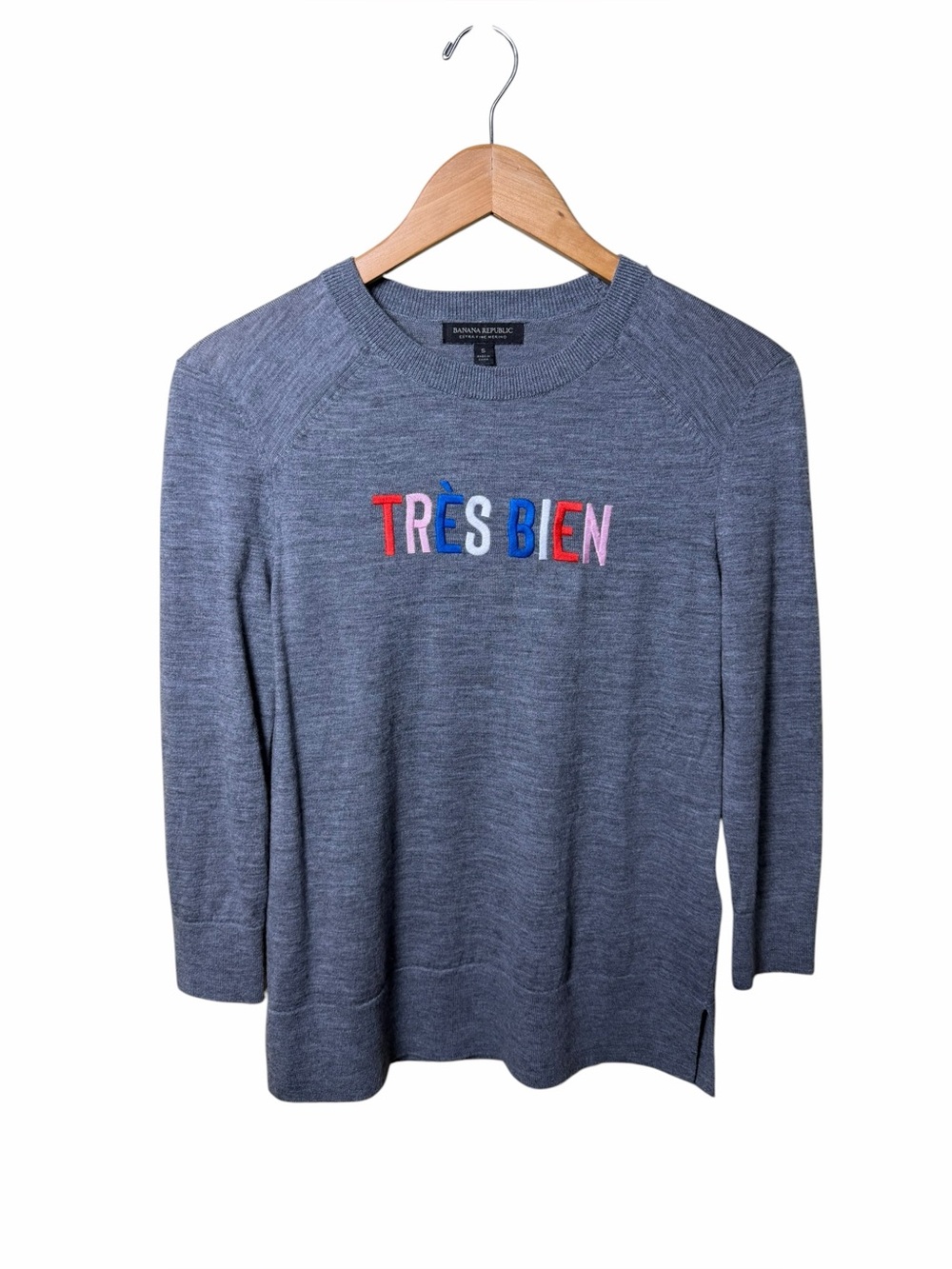Banana Republic Très Bien Merino Wool Embroidered Sweater Gray Size Small